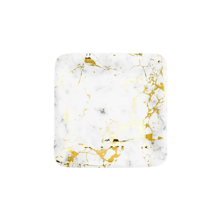 White and Gold Marbled Square Small Appetizer Dessert Paper Plates
