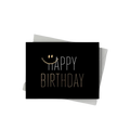 Black gold birthday greeting card with smiley face from Parte Haus party supply store in Bethesda Maryland