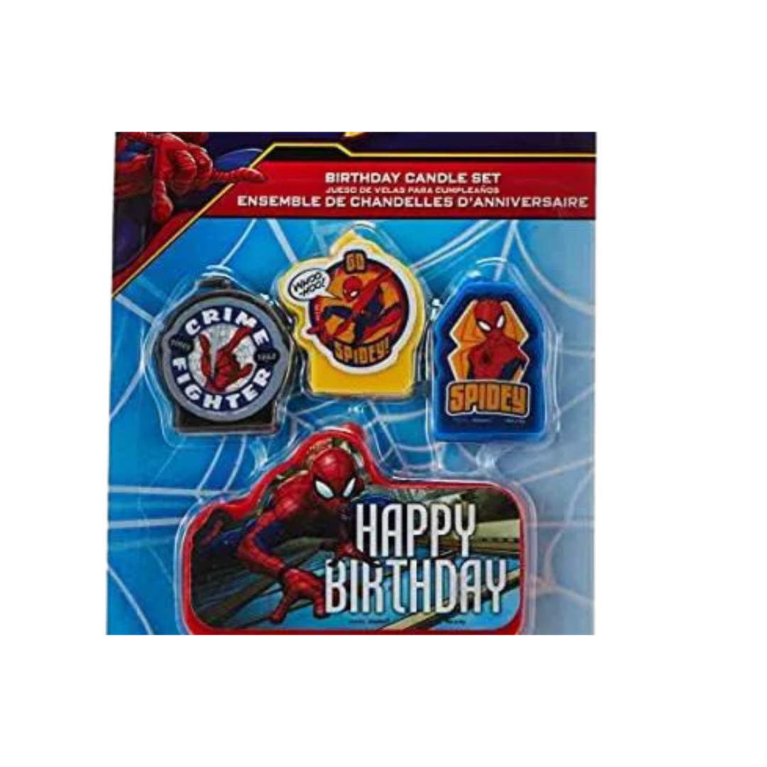 Multicolor Spiderman birthday candle set with comic hero designs for kids from Parte Haus party supply store in Bethesda MD