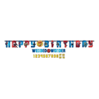 red and blue Spiderman jumbo letter banner kit for birthday superhero theme from Parte Haus party supply store in Bethesda MD