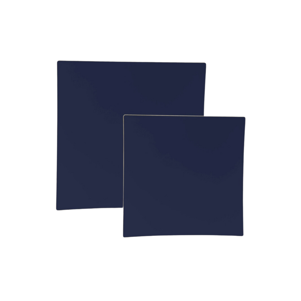 Navy gold square plastic plates modern dinnerware for events from Parte Haus party supply store in Bethesda MD.