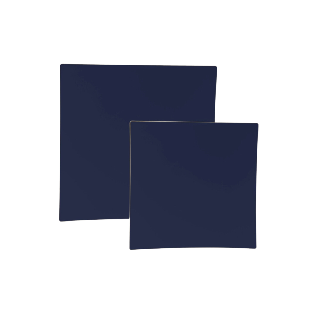 Navy gold square plastic plates modern dinnerware for events from Parte Haus party supply store in Bethesda MD.