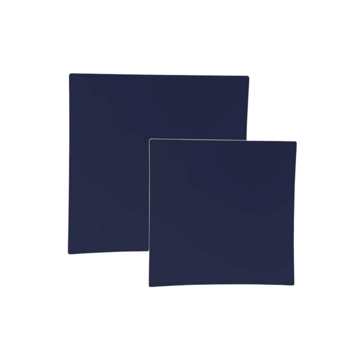 Navy Square Coupe Gold Rimmed Plastic Plates