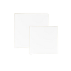 White and gold square plastic plates in two sizes elegant modern from Parte Haus party supply store in Bethesda MD