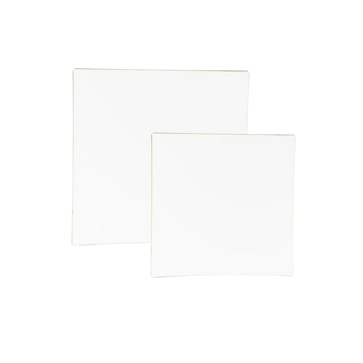 White Square Coupe Gold Rimmed Plastic Plates