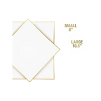 White gold square coupe plastic plates elegant dinnerware from Parte Haus party supply store in Bethesda MD