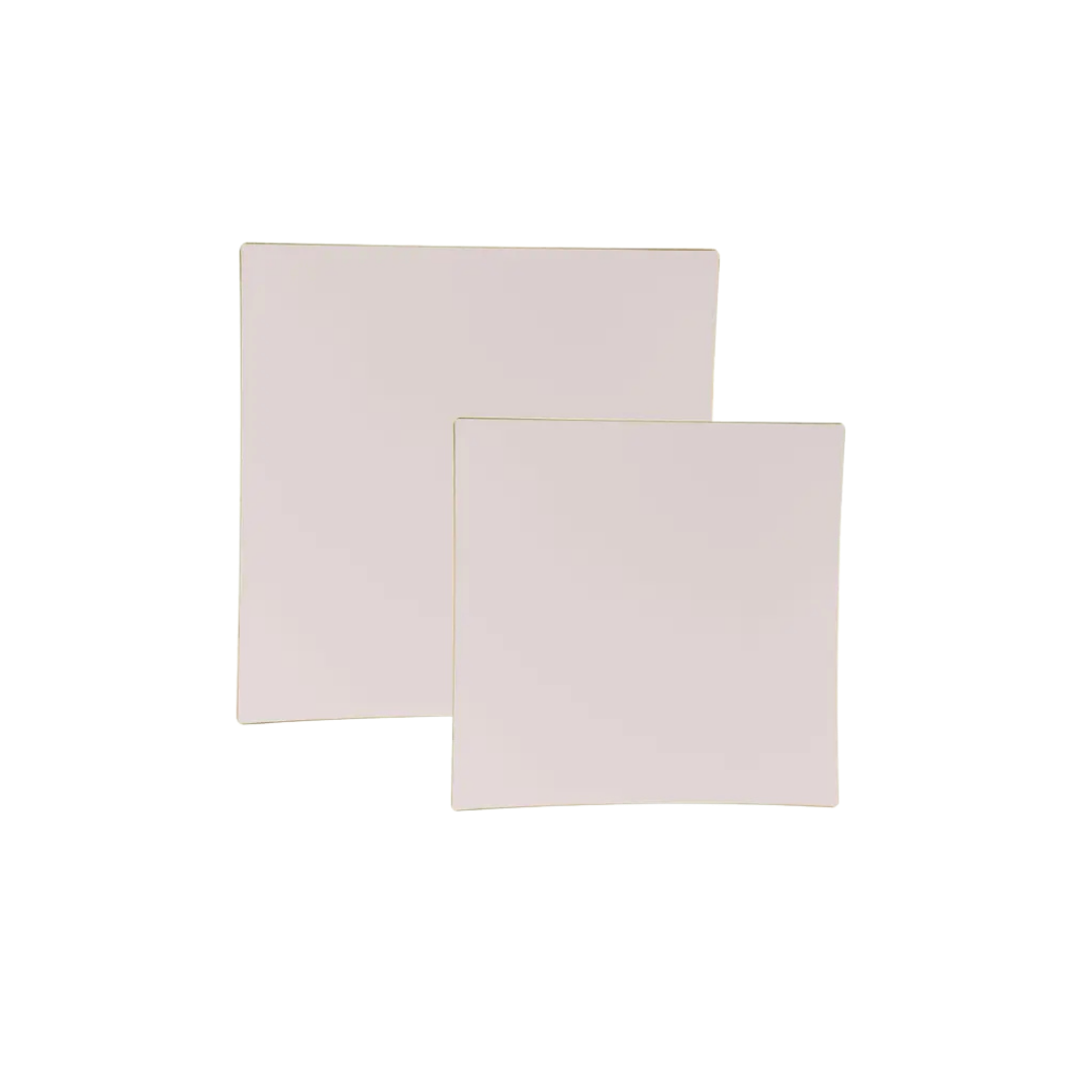 Linen gold plastic square plates with smooth edges perfect for elegant events from Parte Haus party supply store in Bethesda MD