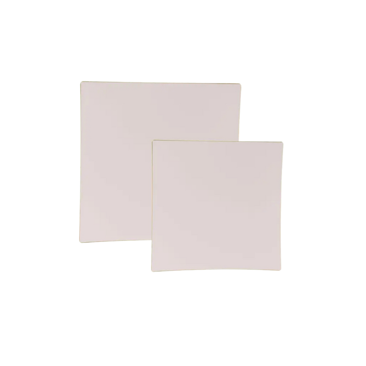 Linen White Square Coupe Gold Rimmed Plastic Plates