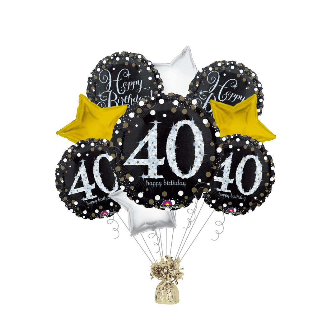 Premium Sparkling Celebration 40th Birthday Foil Balloon Bundle with Balloon Weight