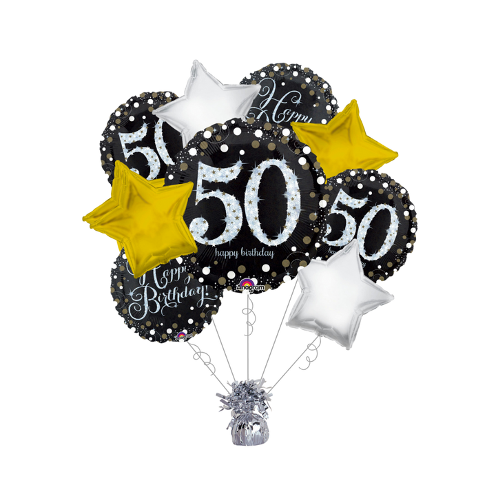 Premium Sparkling Celebration 50th Birthday Foil Balloon Bundle with Balloon Weight