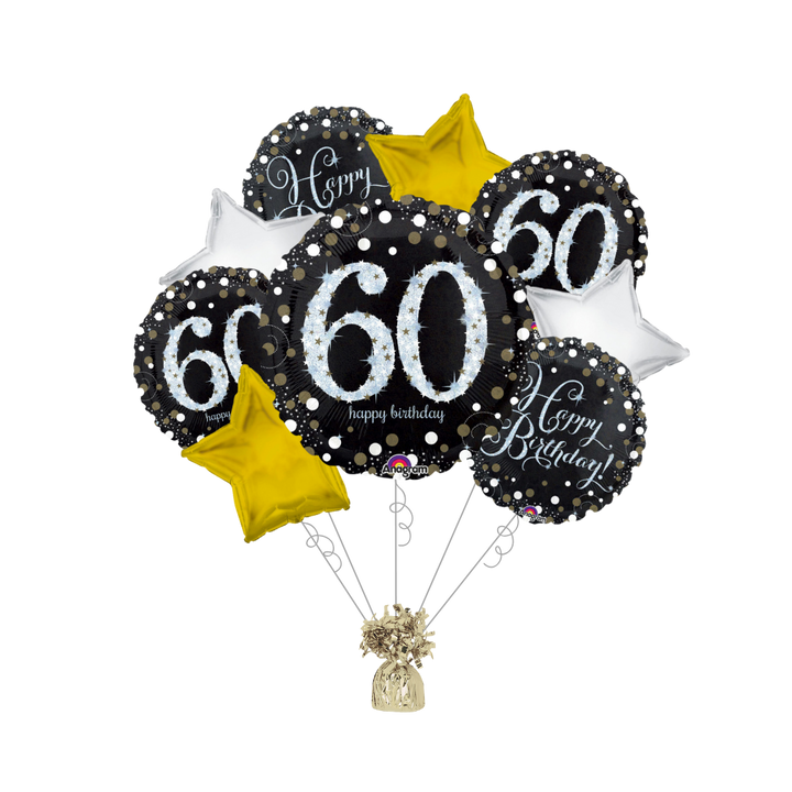 Premium Sparkling Celebration 60th Birthday Foil Balloon Bundle with Balloon Weight