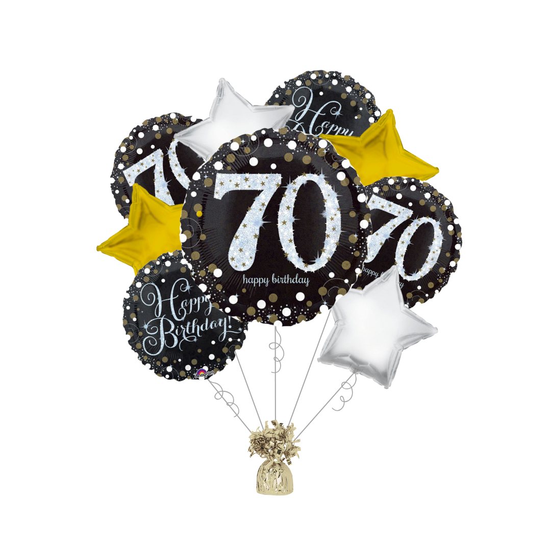 Premium Sparkling Celebration 70th Birthday Foil Balloon Bundle with Balloon Weight
