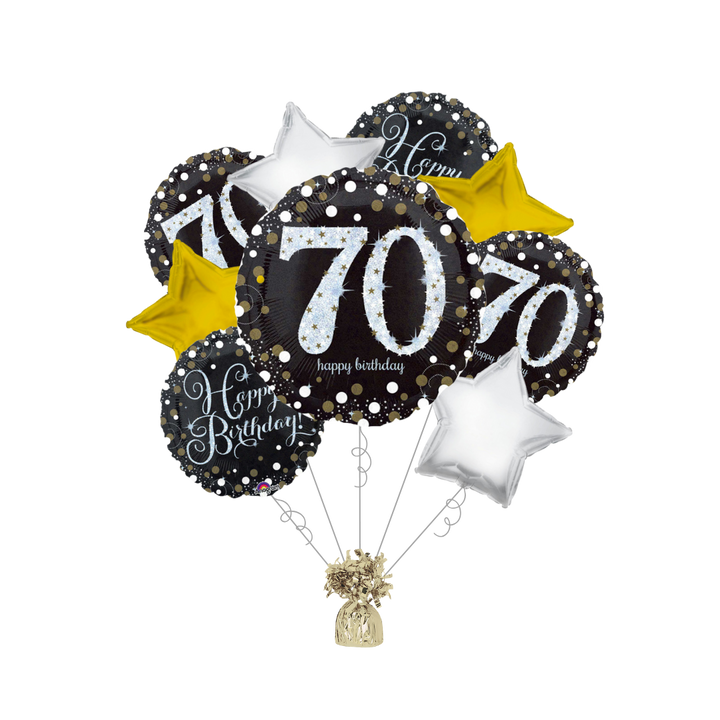 Premium Sparkling Celebration 70th Birthday Foil Balloon Bundle with Balloon Weight
