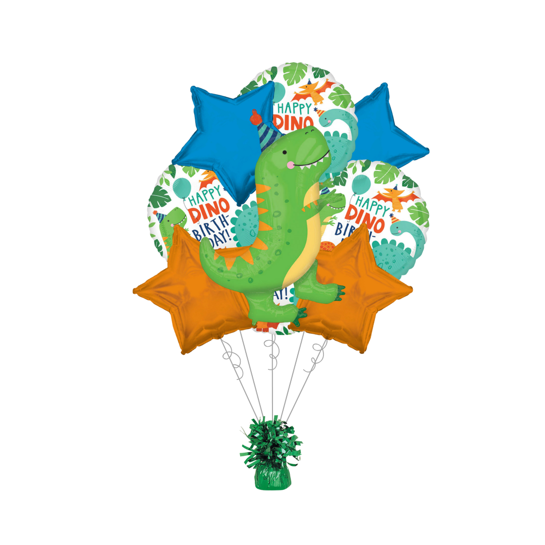 Premium Dino-Mite Birthday Balloon Bundle with Balloon Weight