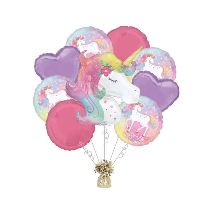 Premium Enchanted Unicorn Foil Balloon Bundle with Balloon Weight