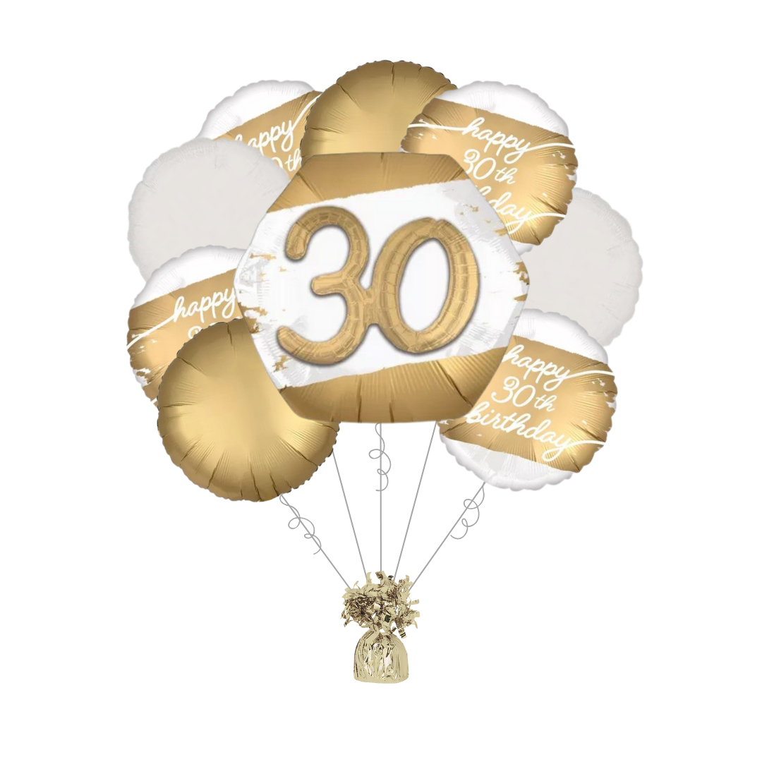 Premium Golden Age 30th Birthday Foil Balloon Bundle with Balloon Weight, 13pc