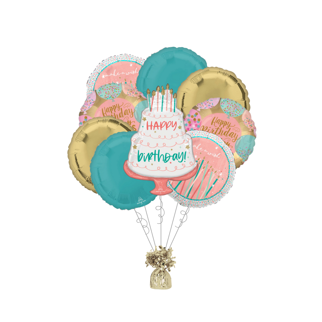 Premium Happy Cake Day Birthday Foil Balloon Bundle with Balloon Weight