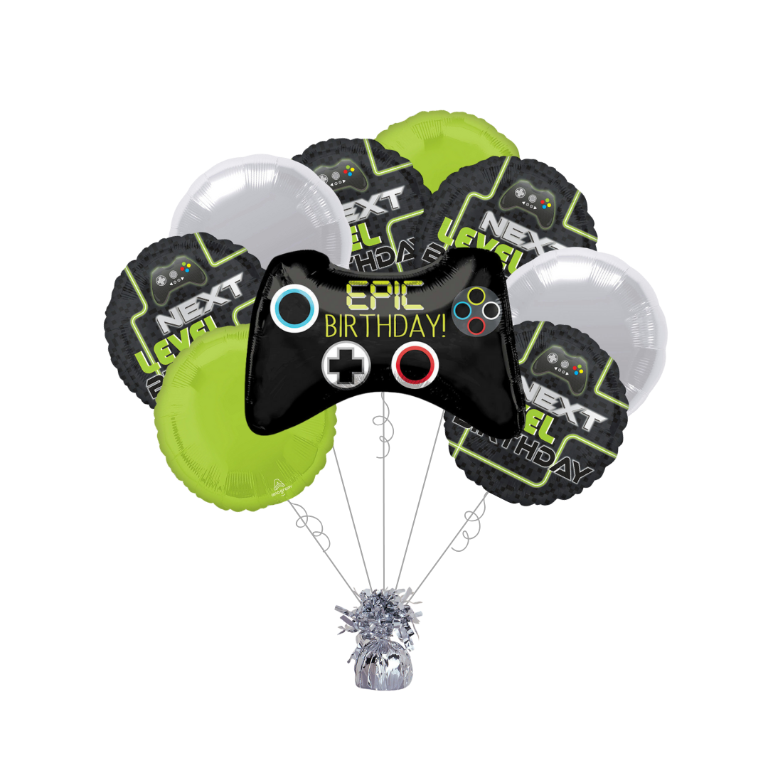 Premium Level Up Birthday Foil Balloon Bundle with Balloon Weight