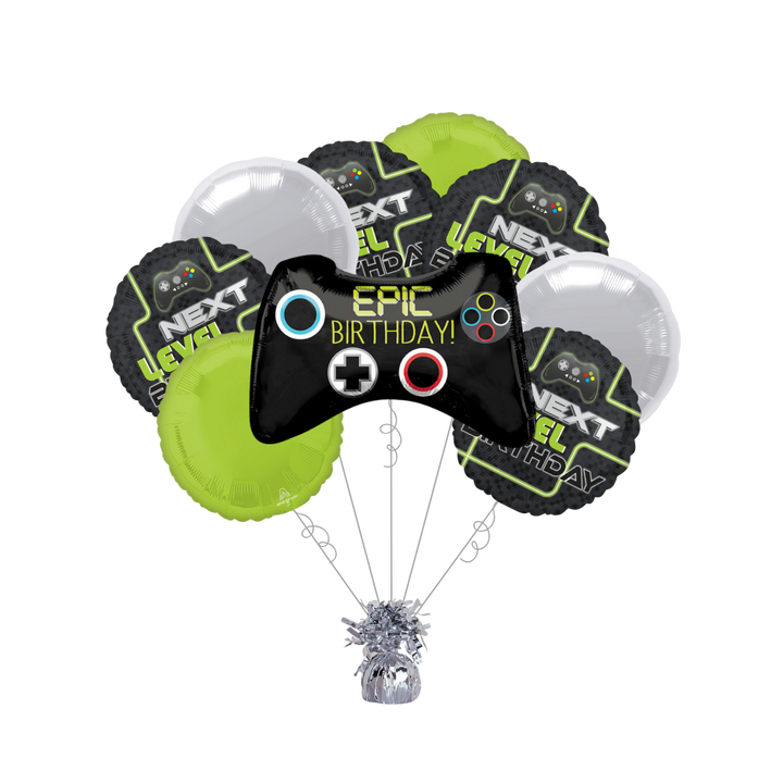 Premium Level Up Birthday Foil Balloon Bundle with Balloon Weight
