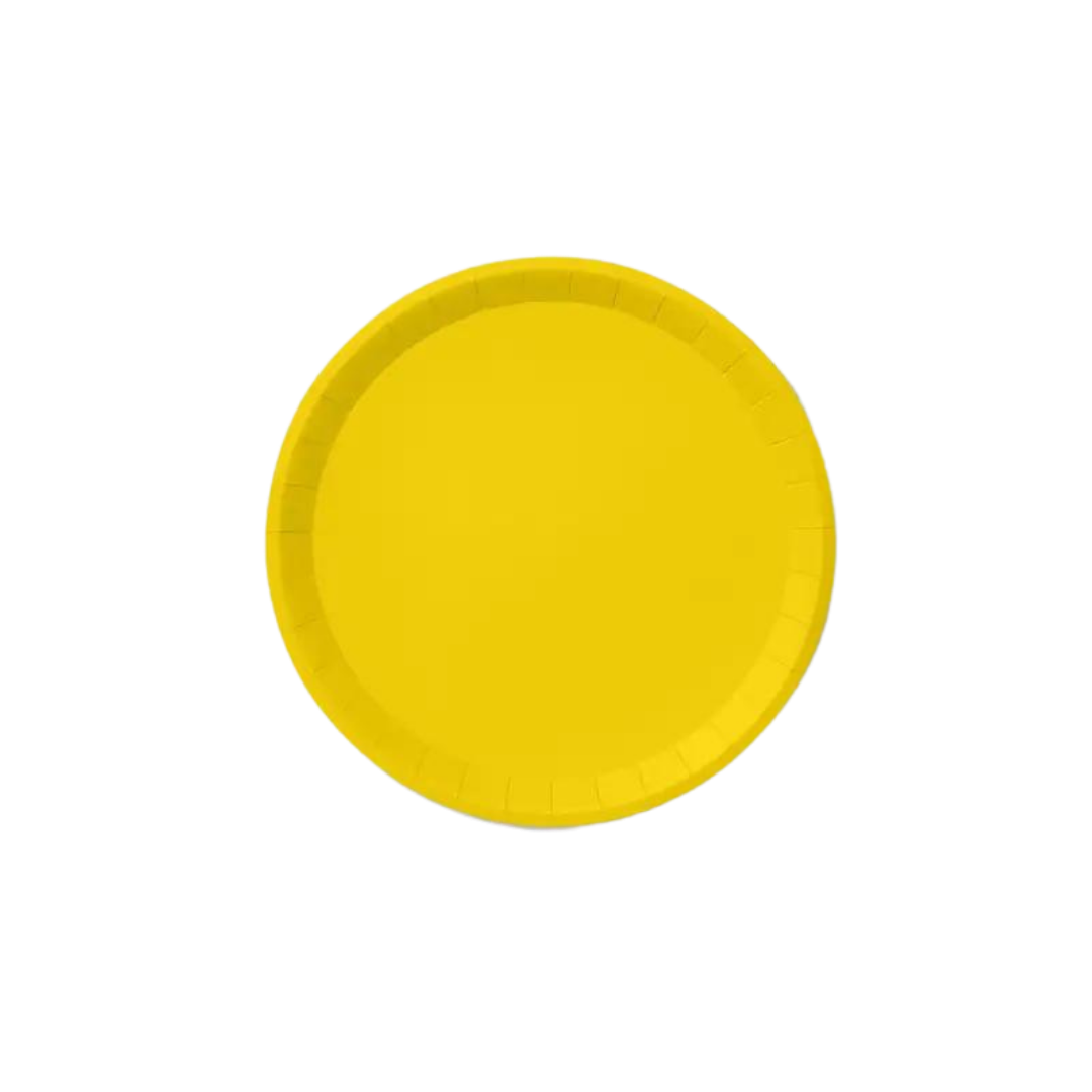 Sunshine yellow large paper plate round design for birthday from Parte Haus party supply store in Bethesda MD