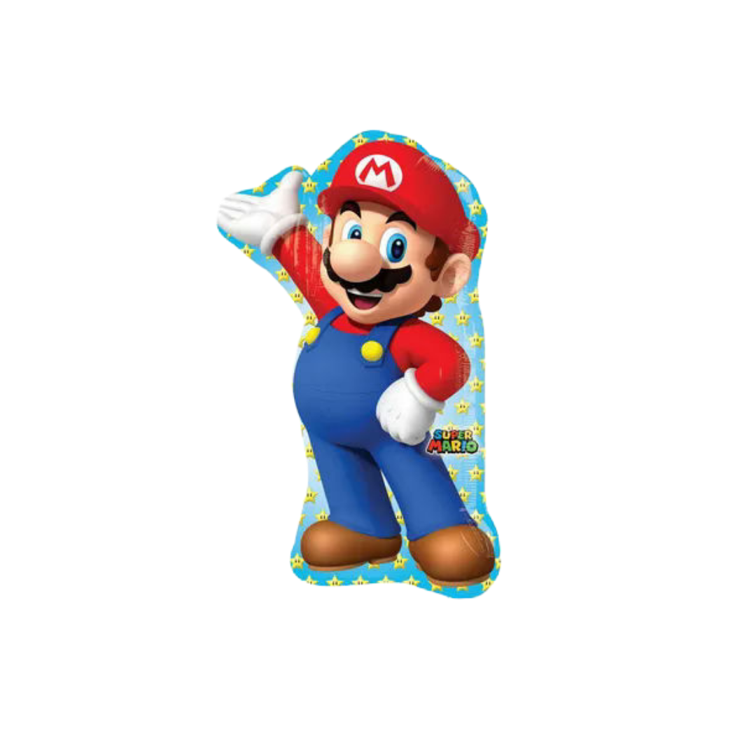 Red blue Super Mario giant balloon shaped like Mario for kids birthday from Parte Haus party supply store in Bethesda MD
