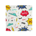 multicolor superhero large napkin with comic words and symbols birthday theme from Parte Haus party supply store in Bethesda Maryland