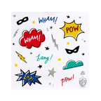 multicolor superhero sticker set with comic words and masks superhero theme from Parte Haus party supply store in Bethesda Maryland