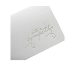 White sympathy card with elegant script condolence message from Parte Haus party supply store in Bethesda Maryland