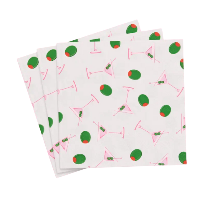 White with Green Martini Paper Napkins
