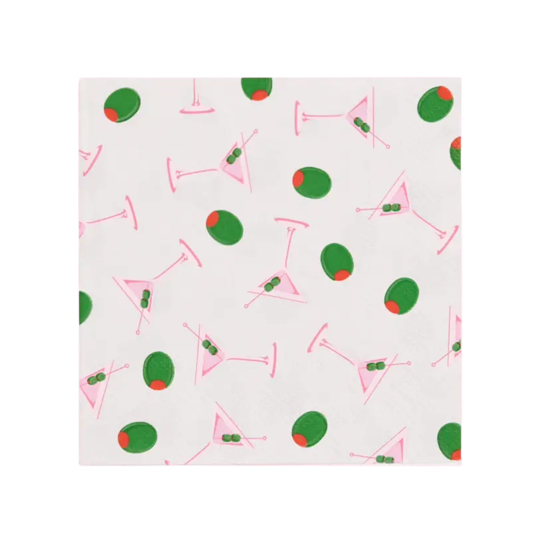 White with Green Martini Paper Napkins