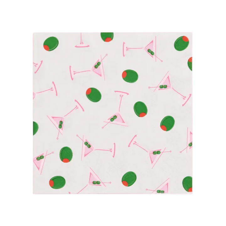 White with Green Martini Paper Napkins