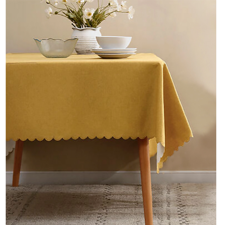 Mustard Scalloped Border Wrinkle-Free Tablecloth 