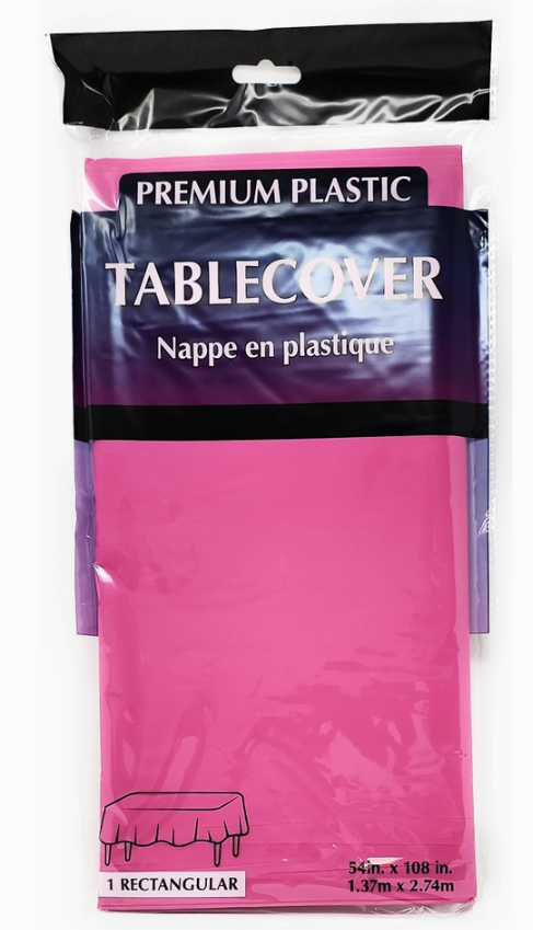 Hot pink plastic tablecover with rectangular shape for birthday or celebration from Parte Haus party supply store in Bethesda MD
