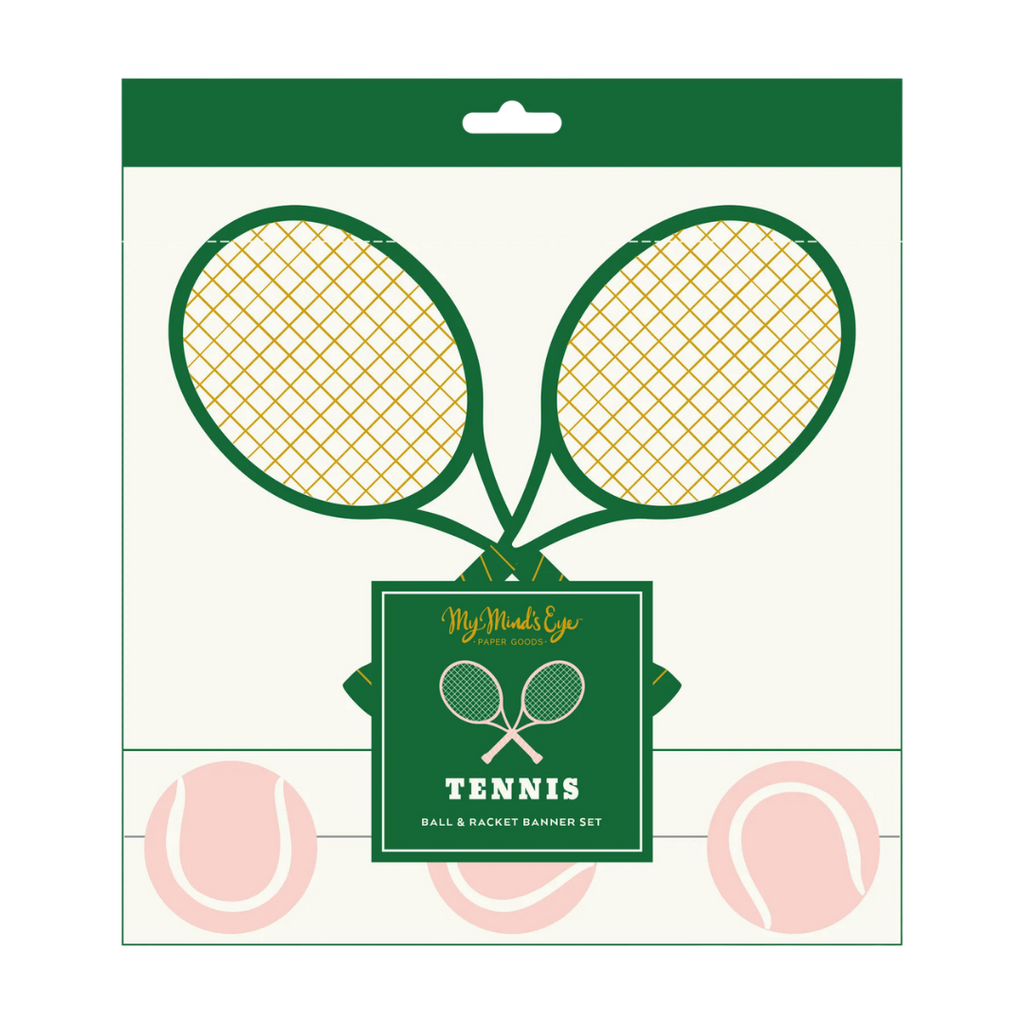 Green and Peach Tennis Ball and Racket Banner Set