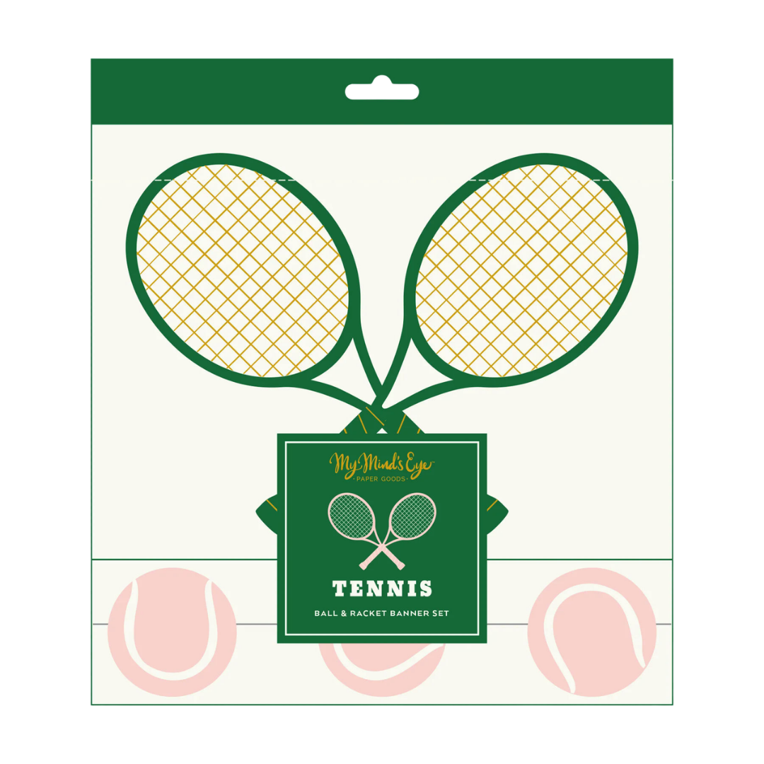 Green and Peach Tennis Ball and Racket Banner Set