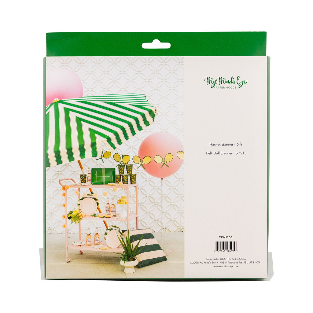 Green and Peach Tennis Ball and Racket Banner Set