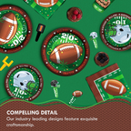 Green football birthday paper plates and napkins for sports theme from Parte Haus party supply store in Bethesda MD