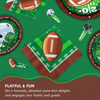 Green football birthday napkins and plates with helmet designs sports theme from Parte Haus party supply store in Bethesda MD