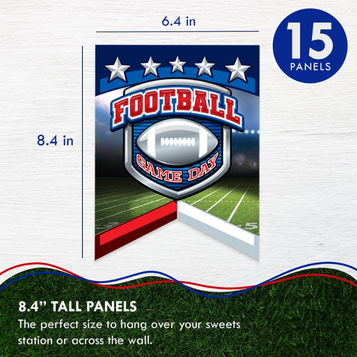 Blue red football game day banner with silver stars sports theme from Parte Haus party supply store in Bethesda MD