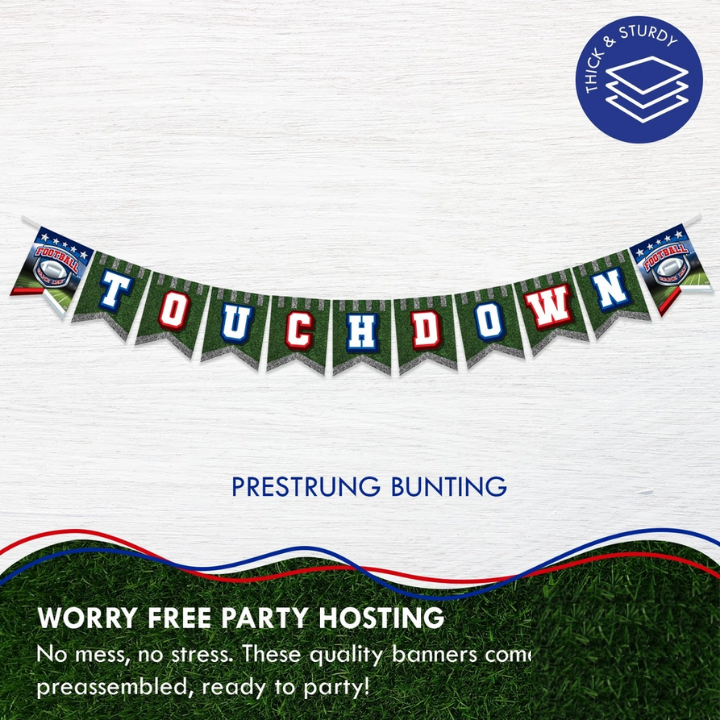 Green and red football TOUCHDOWN banner decoration sports theme from Parte Haus party supply store in Bethesda MD