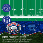 Green football field waterproof tablecloth for game day from Parte Haus party supply store in Bethesda Maryland