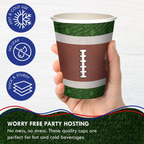 Brown green football paper cup for sports birthday from Parte Haus party supply store in Bethesda Maryland