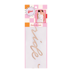 White bride to be sash with gold script for bridal shower from Parte Haus party supply store in Bethesda MD