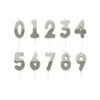 Silver glitter number candle set for birthday celebration from Parte Haus party supply store in Bethesda MD