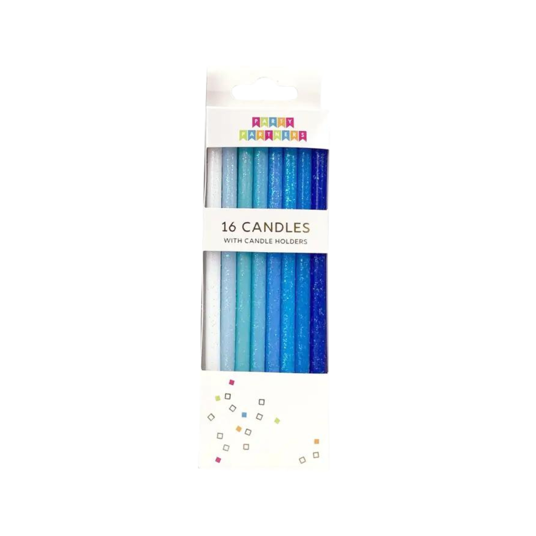 Blue gradient candle set with glitter perfect for birthday celebrations from Parte Haus party supply store in Bethesda Maryland