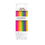 Neon rainbow gradient birthday candles set of 16 with glitter from Parte Haus party supply store in Bethesda Maryland