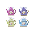 Assorted pastel teapot favor boxes with floral design tea party theme from Parte Haus party supply store in Bethesda MD