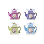 Assorted pastel teapot favor boxes with floral design tea party theme from Parte Haus party supply store in Bethesda MD
