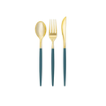 Teal gold plastic cutlery set with modern design perfect for elegant events from Parte Haus party supply store in Bethesda MD