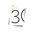 White 30th birthday card with bold black number and gold text from Parte Haus party supply store in Bethesda MD